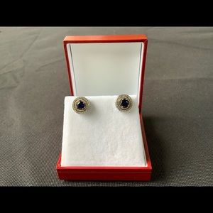 Lab Created Sapphire 14k/925 Earrings 5mm Cent…